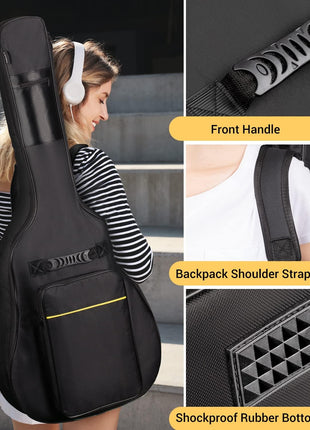 CAHAYA 41 In Acoustic Guitar Bag 0.35 In Thick Padding Water Resistent Dual Adjustable Shoulder Strap Guitar Case Gig Bag with Back Hanger Loop, Black CY0152