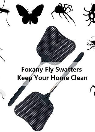 Foxany Telescopic Fly Swatters, Durable Plastic Fly Swatter Heavy Duty Set, Flyswatter with Stainless Steel Handle for Indoor/Outdoor/Classroom (2 Pack)