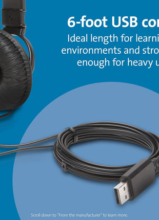 Kensington USB-A Hi-Fi Headphones, On-Ear Headset, 6ft Cord, for Kids, for Adults, for School, Padded Adjustable Headband (K97600WW), Black
