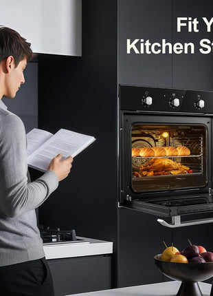 Wall Ovens 24 inch Electric,Built-in Single Wall Ovens, Convection Wall Oven with Rotisserie, 8 Cooking Functions,2900W,240V,2.15Cu.f Mechanical Knobs Control, Black Tempered Glass Finish