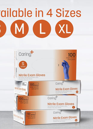 Caring Nitrile Exam Gloves (100ct), Powder Free and Not Made with Natural Rubber Latex, Gloves for Medical Use, Cleaning, Food Prep and More, Medium