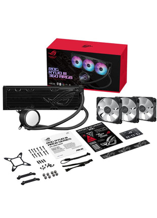 ASUS ROG RYUO III 360 ARGB All-in-one AIO Liquid CPU Cooler 360mm Radiator, Asetek 8th gen Pump Solution, Anime Matrix LED Display and ROG AF 12S ARGB Fan., 6 Year Warranty