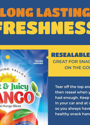 Dried Mango Slices - Delicious Texture Soft & Juicy Low Sugar Added Dried Mango - Naturally Ripened Mangos Dried Fruits - Gluten Free Dry Mangoes Natural Source of Vitamin C, Fiber, 16 oz (16 Single Pack)