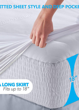 PlushDeluxe Bamboo Waterproof Mattress Protector, King Size, Ultra Soft | Breathable, Noiseless, Hypoallergenic, Washable, 76x80" Up to 18" Deep, Viscose Derived from Bamboo Mattress Cover, White