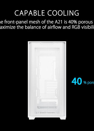 ASUS A21 White Micro ATX PC Case Supports BTF Hidden Connector Technology, Graphics Cards up to 380mm, 360mm Coolers, & ATX PSUs, Includes Porous Front-Panel mesh, 2 Year Warranty