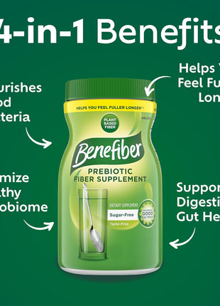 Benefiber Daily Prebiotic Fiber Supplement Powder for Digestive Health, Unflavored   125 Servings (17.6 Ounces)