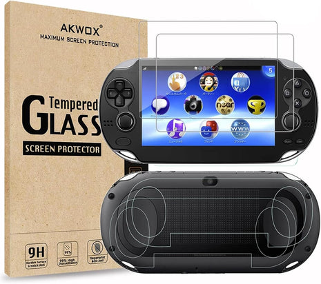 2 Front+2 Back Covers Screen Protectors Compatible with Sony PlayStation Vita 1000, (4-Pack) 9H Tempered Glass Front Screen Protector and HD Clear PET Back Screen Protective Film