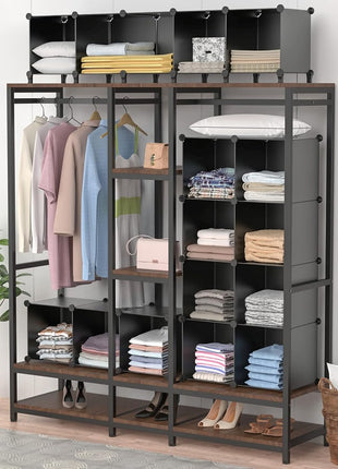 Closet Organizers and Storage, 12 Cube Storage Organizer, Portable Closet Organization Clothes Shelves for Kids, Closet, Bedroom, Bathroom, Office, Black