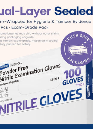 Supmedic Nitrile Exam Gloves, 3.5 Mil Powder-Free Food Safe Cleaning Chemo Rated Disposable Medical Glove, Violet Blue 100 Pcs (Medium)