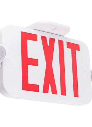 LIT-PaTH LED Combo EXIT Sign with 2 Adjustable Head Lights and Doube Face, Back Up Batteries- US Standard Red Letter Emergency Exit Lighting, UL 924 and CEC Qualified, 120-277 Voltage, 1-Pack
