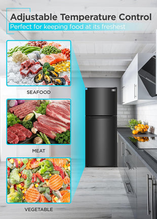 BLACK+DECKER 12.1 Cu. Ft. Top Mount Refrigerator, BR1210HB, Black | 2 Door Refrigerator with Top Freezer and Adjustable Temperature Control, Full Size for Homes and Apartments, Energy Star