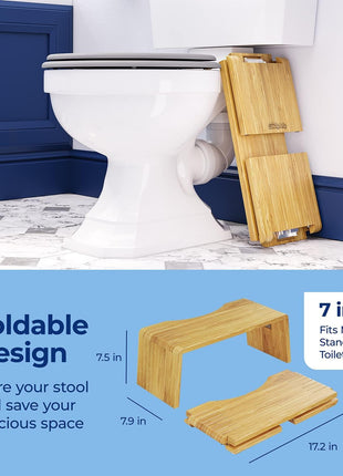Squatty Potty Oslo Folding Bamboo Toilet Stool – 7 Inches, Collapsible Bathroom Stool for Kids and Adults – Brown, Portable and Space-Saving