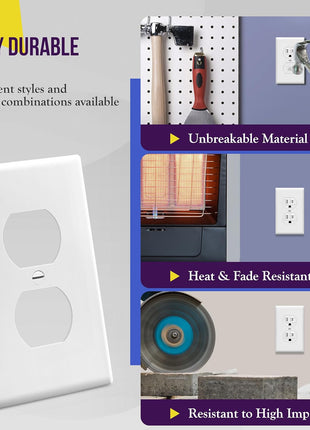ENERLITES 10 Pack Outlet Covers Wall Plate for Duplex Receptacle, White | Unbreakable polycarbonate, standard size 4.50" x 2.76", 1-gang, UL Listed, glossy finish, easy to install, wide compatibility