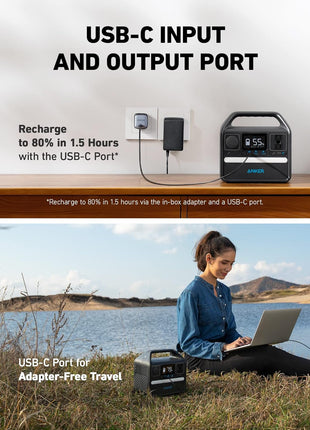 Anker 521 Portable Power Station Upgraded with LiFePO4 Battery, 256Wh 6-Port PowerHouse, 300W (Peak 600W) Solar Generator (Solar Panel Optional), 2 AC Outlets, 60W USB-C PD Output, Outdoor Generator