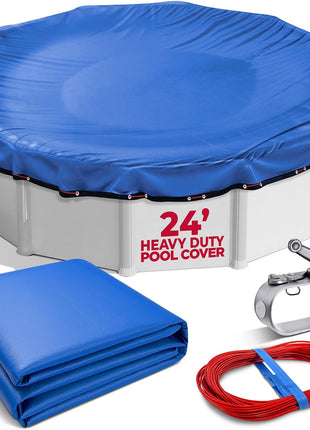 24 Ft Round Premium Heavy-Duty Winter Pool Cover - Royal Blue, Extra Thick and Durable, Tear-Proof, UV-Resistant, Reinforced Edges, Easy Install, All-Season Protection for Above Ground Pools