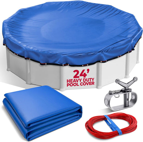 24 Ft Round Premium Heavy-Duty Winter Pool Cover - Royal Blue, Extra Thick and Durable, Tear-Proof, UV-Resistant, Reinforced Edges, Easy Install, All-Season Protection for Above Ground Pools