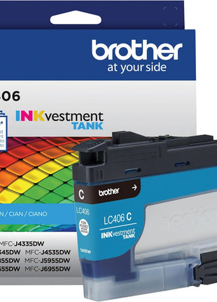 Brother Genuine LC406C Standard Yield Cyan INKvestment Tank Ink Cartridge