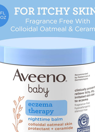 Aveeno Baby Eczema Therapy Nighttime Body Balm, Moisturizing Eczema Balm for Babies with Colloidal Oat & Ceramide, Soothes Dry, Itchy Skin, Hypoallergenic, Fragrance & Steroid Free, 11 oz