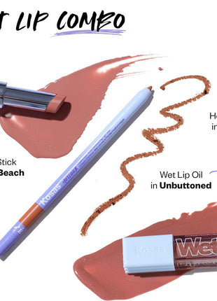 Kosas Wet Lip Oil Gloss - Hydrating Lip Plumping Treatment with Hyaluronic Acid & Peptides, Non-Sticky Finish (Unbuttoned)