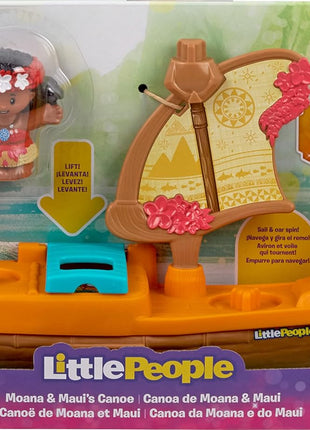 Fisher-Price Little People Toddler Toy Disney Princess Moana & Maui's Canoe Sail Boat with Figures for Pretend Play Ages 18+ Months
