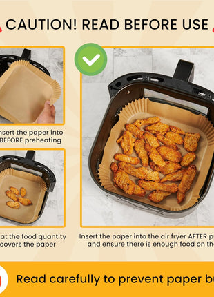 Air Fryer Paper Liners, 125Pcs Air Fryer Disposable Liners | Non-Stick and Oil Proof for Easy Cleanup, 8" Square for 5-8 qt Basket by Baker's Signature