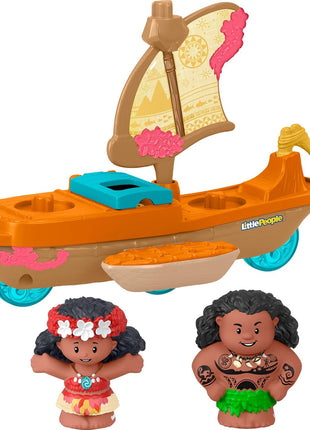 Fisher-Price Little People Toddler Toy Disney Princess Moana & Maui's Canoe Sail Boat with Figures for Pretend Play Ages 18+ Months