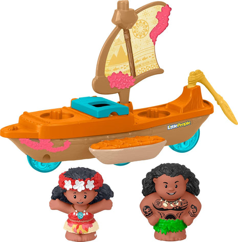 Fisher-Price Little People Toddler Toy Disney Princess Moana & Maui's Canoe Sail Boat with Figures for Pretend Play Ages 18+ Months
