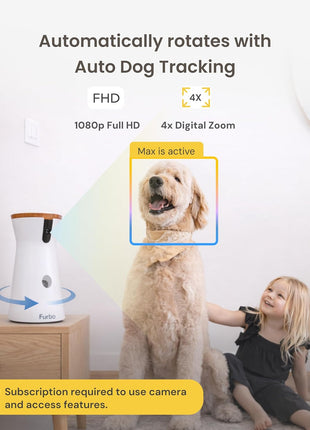 Furbo 360° Dog Camera [Subscription Required] Unlock w/Paid Plan: Home Security & Dog Safety Alerts, Rotating Pet Treat Toss, 2-Way Speaker (Low Risk, 3mo Min. Cancel Anytime)