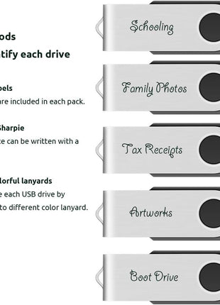 Enfain 16GB USB 2.0 Flash Drive 10 Pack | Swivel Thumb Drives with 31 Labels | Gift-Ready Packaging for Corporate Events, Office & Team Distributions (Black)