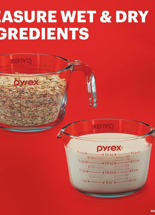 Pyrex Essentials (2-Pack) Glass Measuring Cups Set (1 & 2 Cup) | For prepping, baking and cooking, preheated oven, dishwasher, freezer, and microwave safe