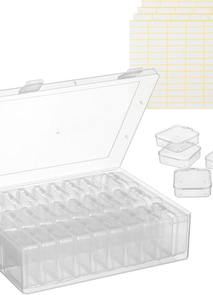 120Pcs Bead Organizer Box, Small Clear Plastic Bead Storage Containers, 4 Craft Storage Boxes with Hinged Lid, 336 Labels, Mini Box for Jewelry Making Bracelets Beading Nails Screws Seeds Small Parts