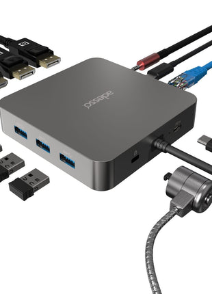 Adesso 11 in 1 USB C Multiport Docking Station Dual Display HDMI USB 3.2 PD 100W RJ45 3.5mm Jack Peripheral Lock Compatible with Windows Mac Made in Taiwan TAA Compliant AUH-4051-TAA