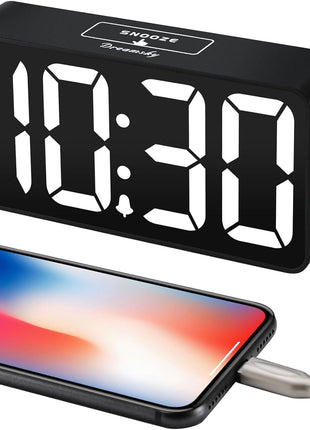 DreamSky Small Digital Alarm Clock for Bederoom, Large Big Numbers Display with Dimmer for Living Room, Electric Bedside Desk Clock with USB Charging Port, Adjustable Volume, USB C Adapter Powered