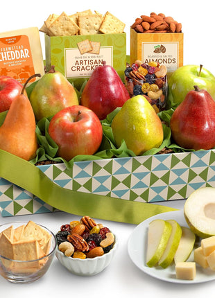 A Gift Inside Classic Fresh Fruit Basket Gift with Crackers, Cheese and Nuts for Holiday, Thank You, Birthday, Get Well, Anniversary, Corporate
