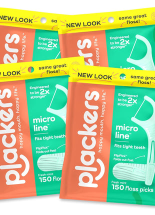 Plackers Micro Line Dental Floss Picks, Fold Out FlipPick, Tuffloss, Easy Storage with Sure Zip Seal, Fresh Mint Flavor, 300 Count