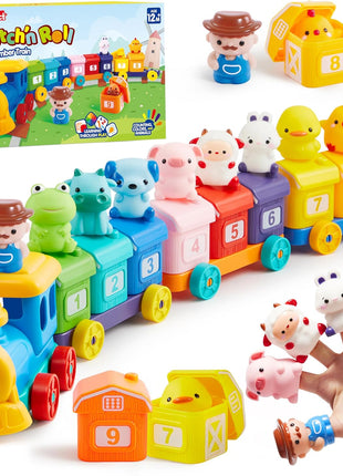 Play-Act Learning Toy for Toddlers 1 2 3 Years Old, Counting, Matching & Sorting Montessori Learning Farm Train Including 9 Farm Animals, Birthday Gift for Baby Boys Girls