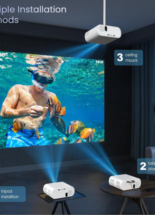 HOMPOW Projector, Electric Focus Native 1080P Full HD Bluetooth Projector with Speaker, Outdoor Portable Movie Mini Projector Compatible with Laptop, Smartphone, TV Stick, Xbox, PS5