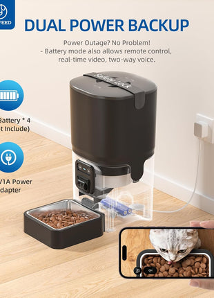 PAPIFEED Automatic Cat Feeder with Camera, 6L Cat Food Dispenser with App, 2.4G WiFi Timed Cat Feeder for Dry Food, 2-Way Audio, Smart Pet Feeder for Small Dog, 10 Meals/Day, 12 Portions/Meal