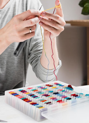 Embroidery Floss Organizer Box with 50 Cardboard Bobbins - 17 Compartments Clear embroidery thread organizer box, Snap-Tight Clear Sewing Organizer - Jewelry Bead Holder (Made in USA)