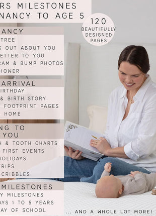 Baby Memory Book for Boy or Girl - First 5 Year Keepsake Album from Pregnancy to Age Five - Baby Book to Record Baby's Milestones and Photos - 1st Gender Neutral Photo Books for Newborn Babies