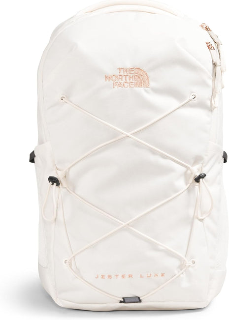 The North Face Women's Jester Luxe Laptop Backpack, Gardenia White | 28L capacity, padded 16 in computer sleeve, FlexVent suspension system, water bottle pockets, stands unsupported