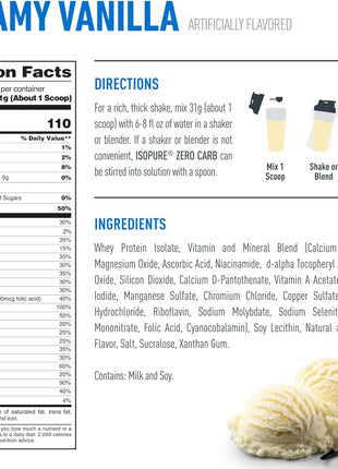 Isopure Zero Carb 100% Pure Whey Isolate Protein Powder, Lactose Free, Gluten Free, With Vitamins, Creamy Vanilla, 25g Protein Per Serving, 1 Lb, 15 Servings (Packaging May Vary)
