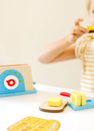 Melissa & Doug Bread and Butter Toaster Set (9 pcs) - Wooden Play Food and Kitchen Accessories