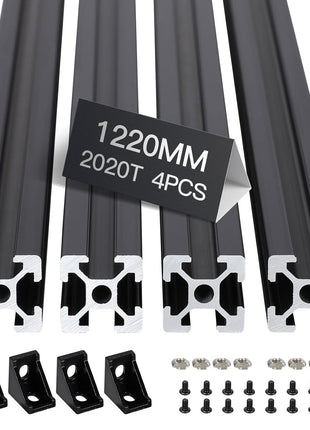 4pcs 1220mm T Slot 2020 Aluminum Extrusion European Standard Anodized Linear Rail for 3D Printer Parts and CNC DIY Black
