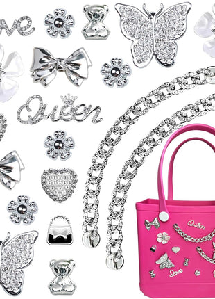 Charms for Bogg Bag,Pearls,Butterfly Flowers and Chain for Bogg Bag Accessories Charms(20 pcs)
