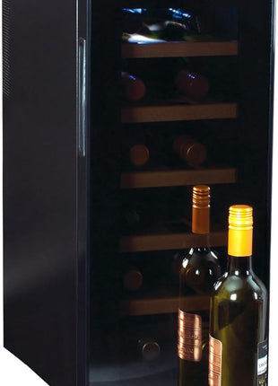 Koolatron Deluxe 12 Bottle Wine Cooler with Beech Wood Racks, Black, Thermoelectric Wine Fridge, 1 cu. ft. Freestanding Wine Refrigerator, Red, White and Sparkling Wine Storage for Kitchen or Home Bar