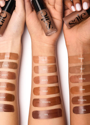 Saie Radiant Glow Duo - Dew Bronze Soft-Focus Liquid Bronzer in Sail (0.4 oz) & Mini Glowy Super Gel Lightweight Illuminator in Sunglow (0.5 oz), Hydrating Makeup Essentials for a Sun-Kissed Glow