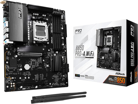ASRock AMD B850 Pro A WiFi 6E Socket AM5 Ryzen 9000, 8000 and 7000 Series DDR5 up to 8000+ (OC) MHz 256GB ATX Motherboard M.2 SATA3 6.0 Gb/s PCIe 5.0 BIOS Flashback Realtek 2.5G LAN