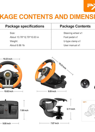 PXN Racing Wheel - Gaming Steering Wheel for PC, V3II 180 Degree Driving Volante Universal Usb Car Racing with Pedal for PC, PS4, PS3,Xbox Series X|S, Xbox One and Switch