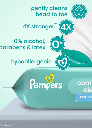 Pampers Baby Wipes, Complete Clean Baby Fresh Scented Wipe, Gently Cleans Head to Toe, 72 Total (1 Flip-Top Packs)